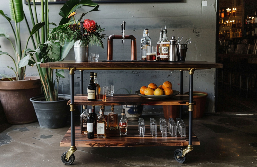 Elevating your evening social gatherings with a bar cart and elegant centre tables