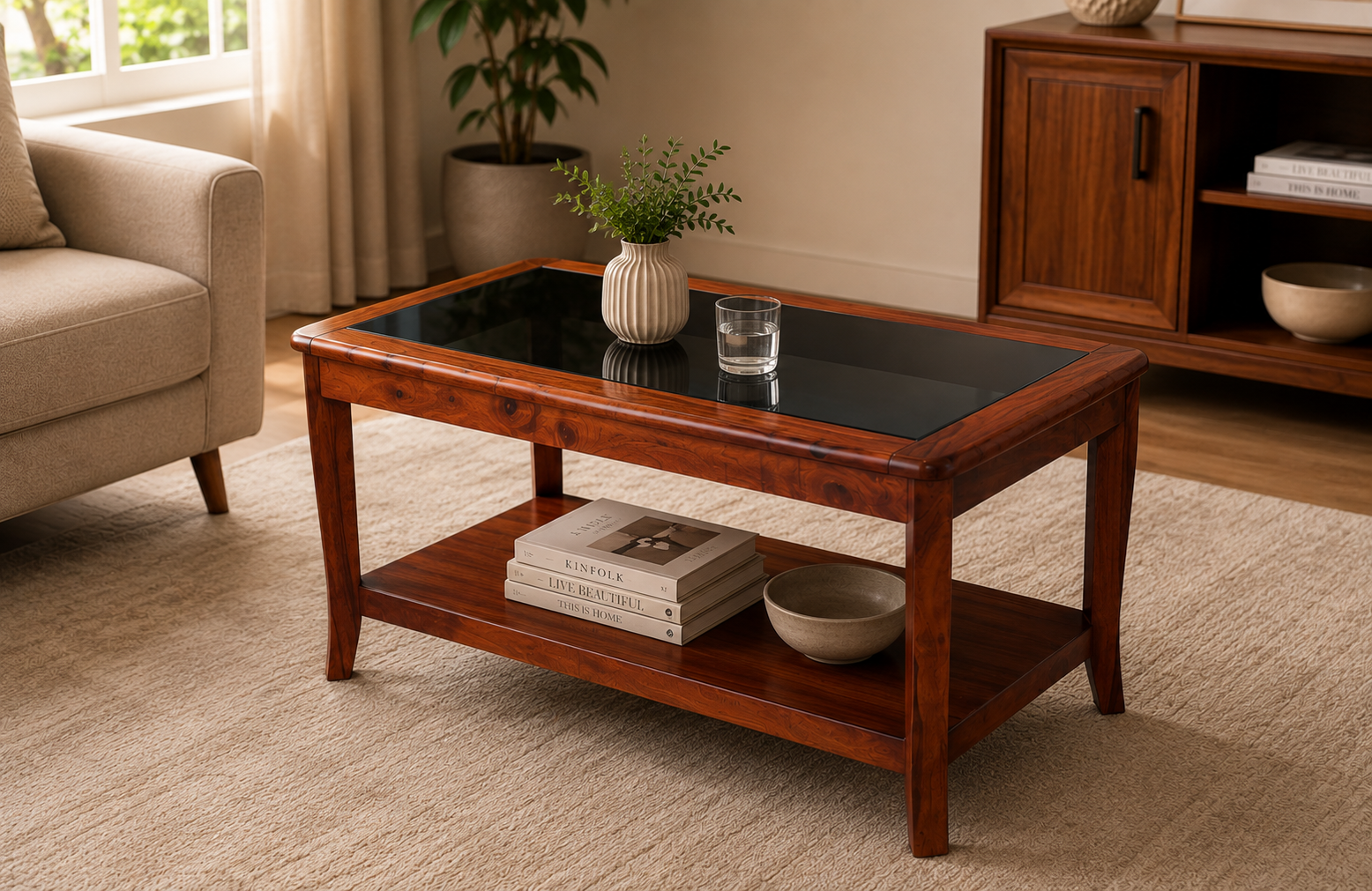 Anchor your lounge with a sleek sofa set table and contemporary modern sofa set design
